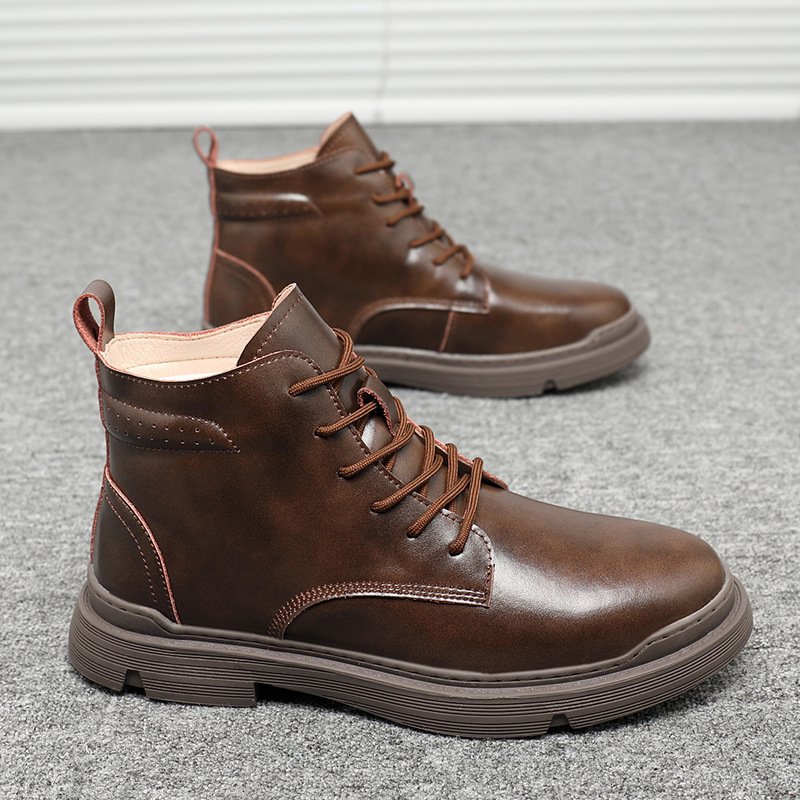 Men's autumn and winter 2022 new high-top cotton shoes men's leather Martin boots men's casual mid-high-top short boots men's shoes