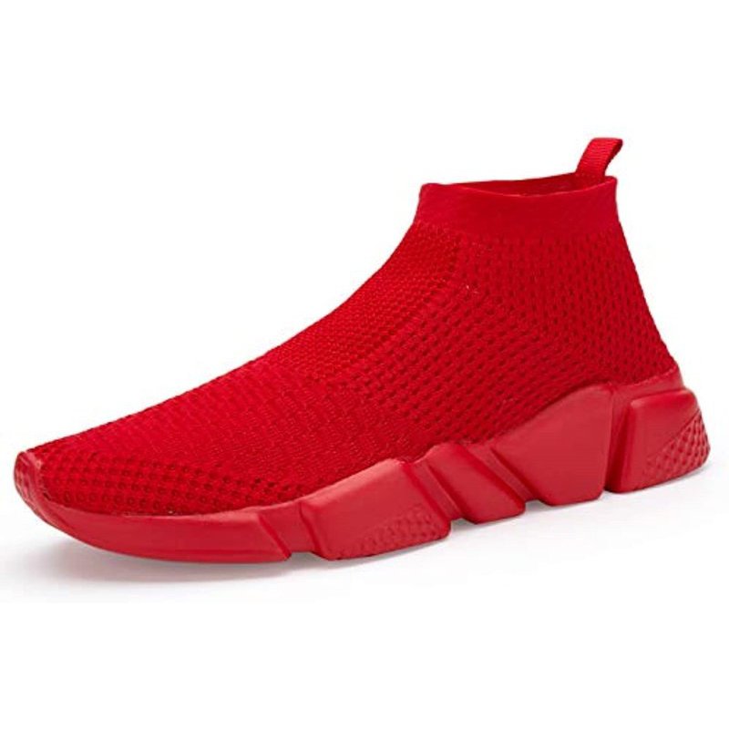 Santiro Men's Running Shoes Breathable Knit Slip On Sneakers Lightweight Athletic Shoes Casual Sports Shoes Red